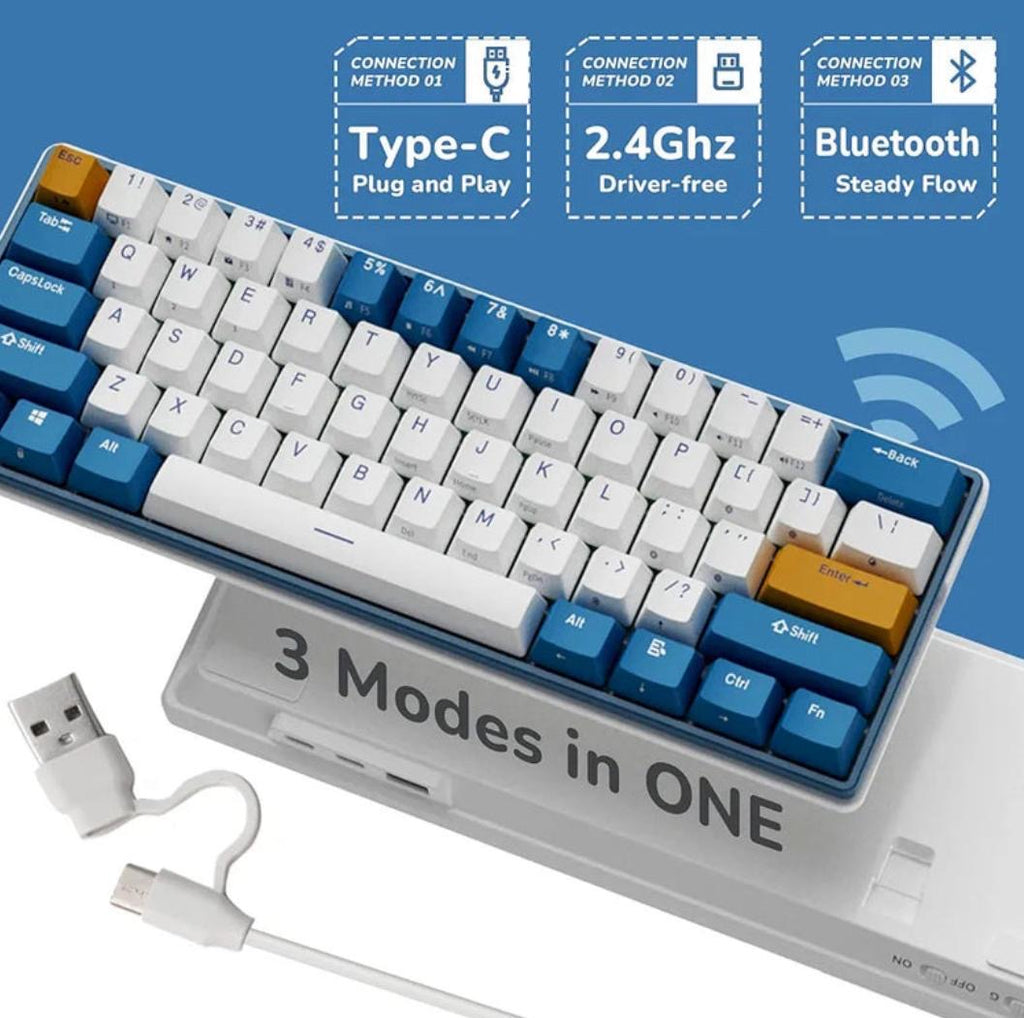 Royal Kludge RK61 Plus Triple
Mode RGB 61-Keys Hot-
Swappable Mechanical Keyboard
Klein Blue Color