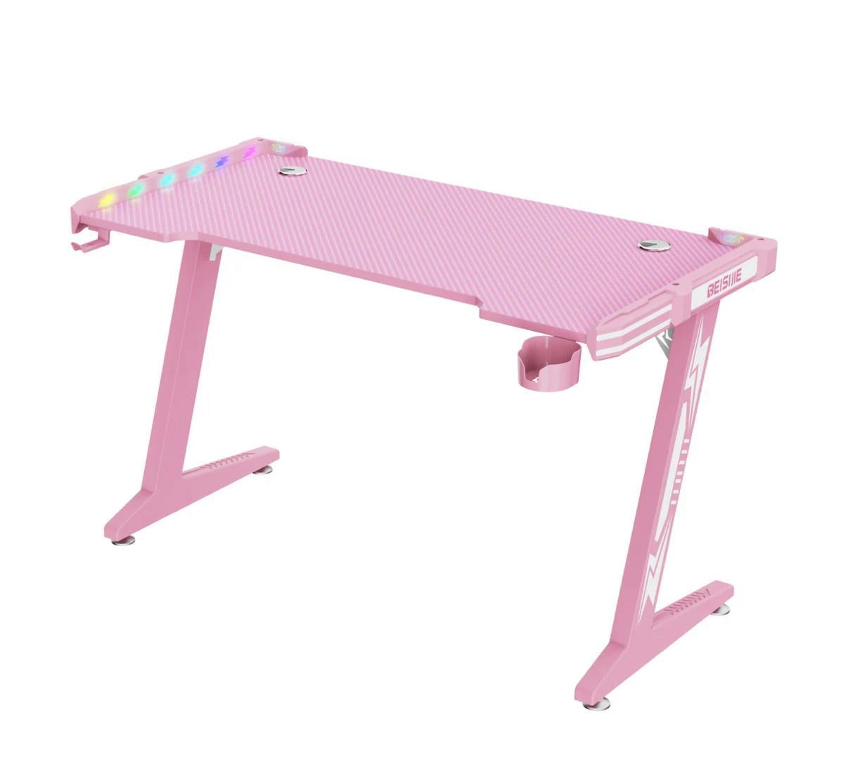 Z8 RGB Gaming Desk with Led Lights, Headset Holder & Cup
Holder - Pink