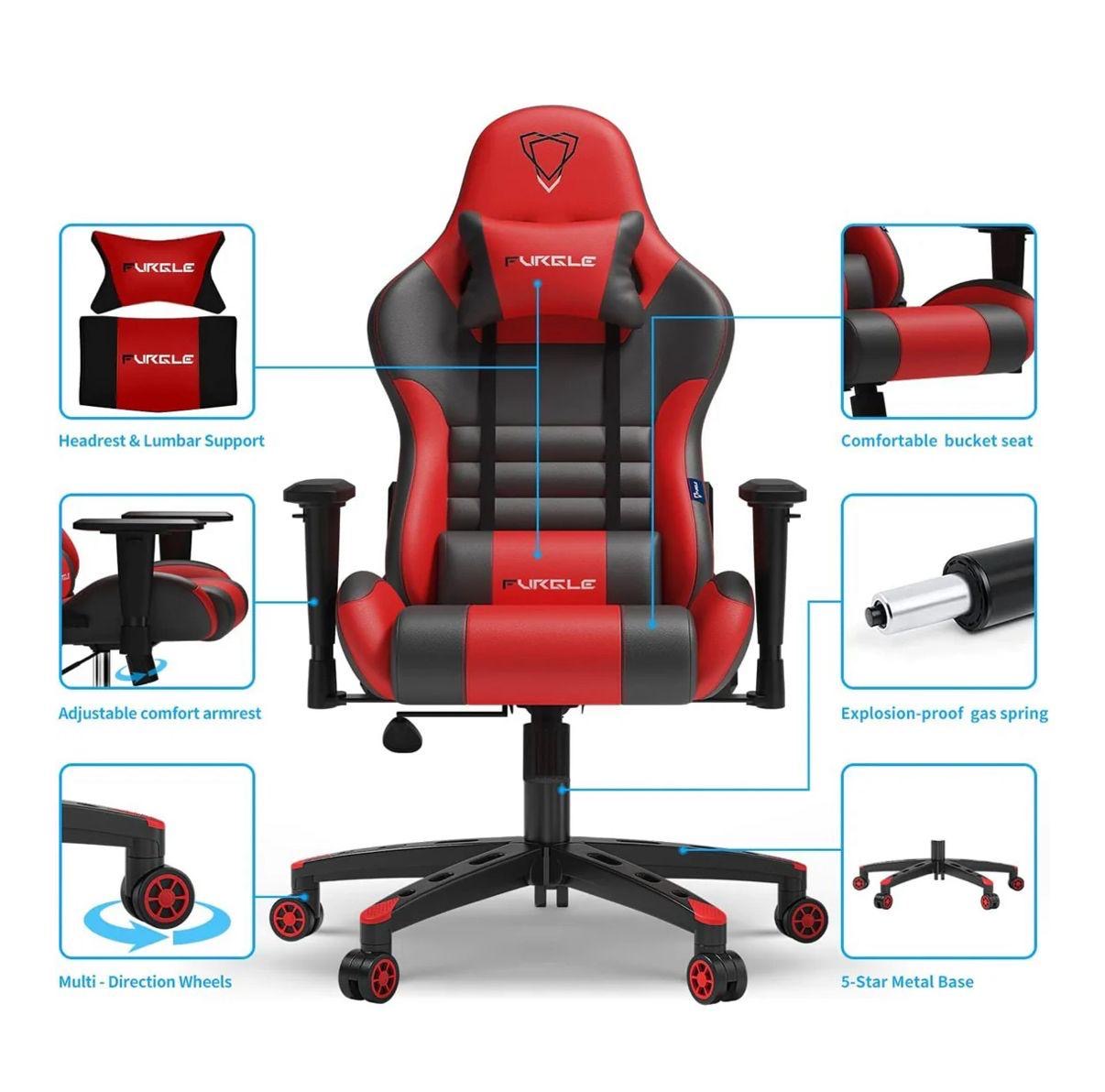 Furgle Gaming Chair, Racing Style High-Back Office Chair with Adjustable Armrests, PU Leather Ergonomic Video Game Chair with Headrest and Lumbar Support,
Rocking Mode -